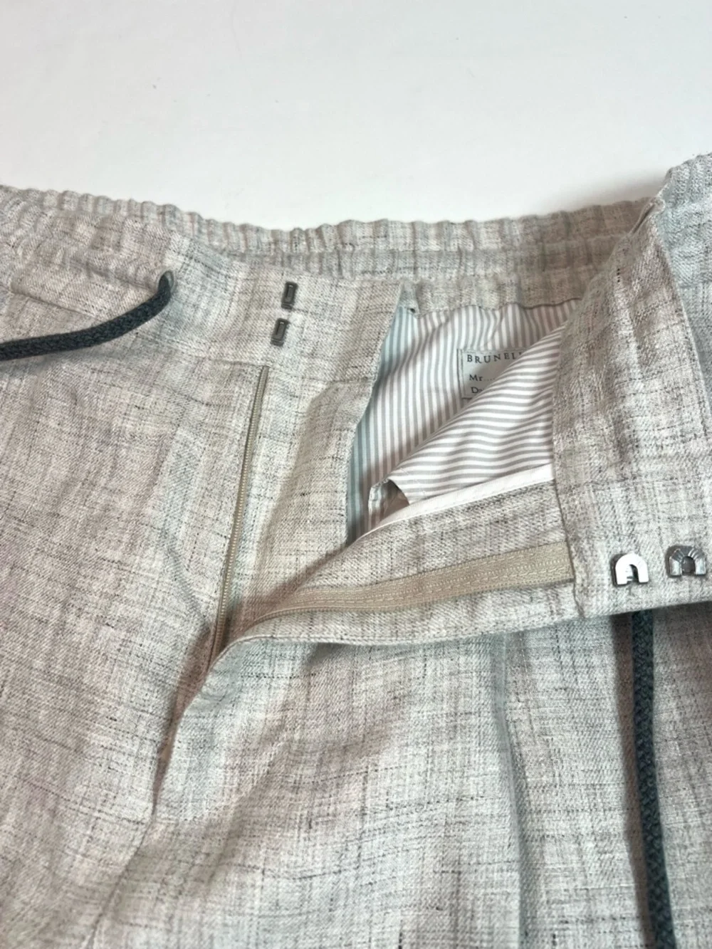 Brunello Cucinelli Linen Leisure Fit Cropped Drawstring Pants Size 52